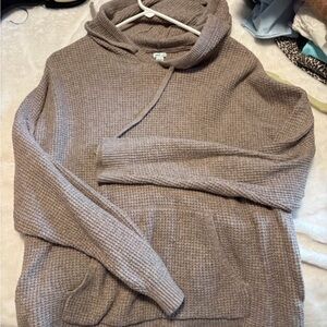 Cozy Waffle-Knit Hooded Sweater - Taupe